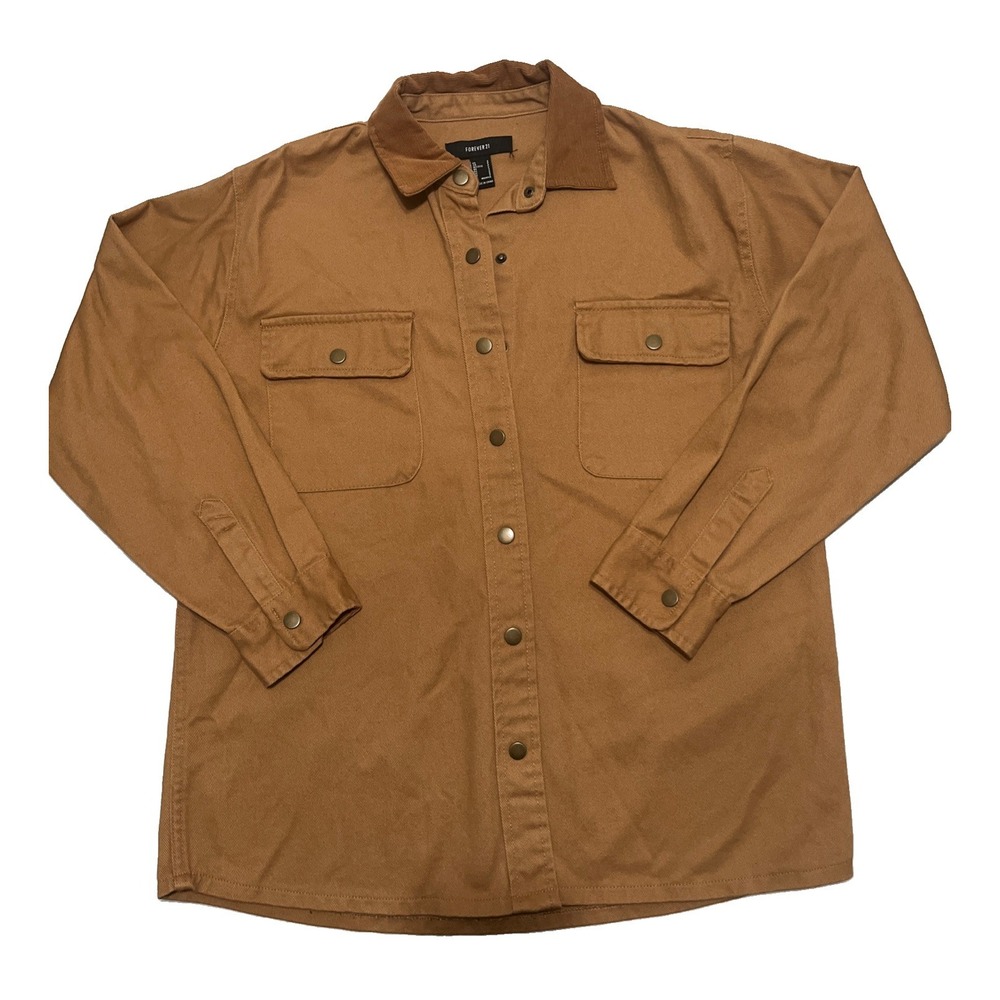 Forever 21 Brown Button Down Long Sleeve Shacket Size Small Cotton Women